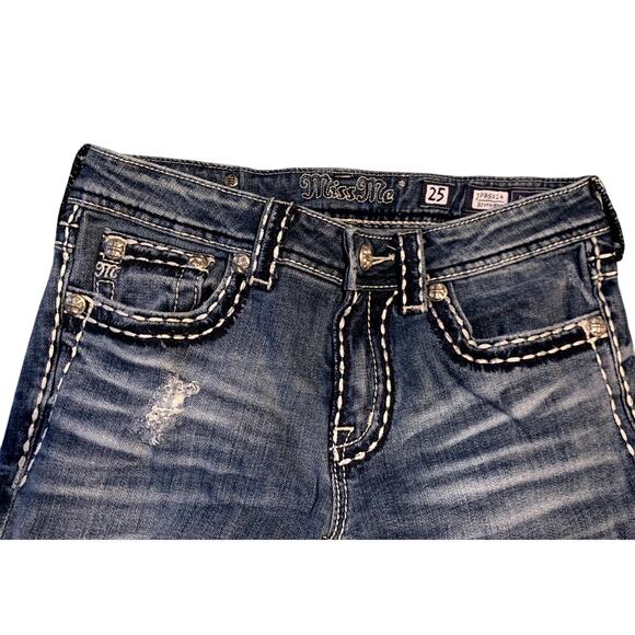 Miss Me Jeans Sz 25 30x25 Blue Boyfriend Embellished JPB5014 Mid Rise Med Wash - Picture 2 of 9